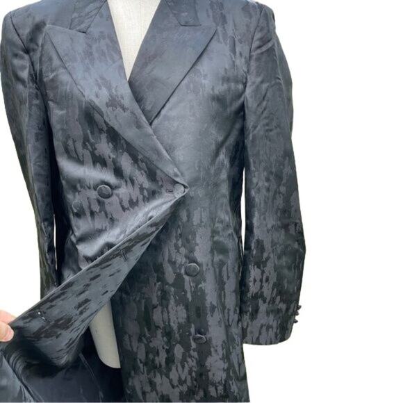 Vintage Y2K Black Jacket Dress Iridescent Elegant Long Coat Size 40S - Picture 3 of 15